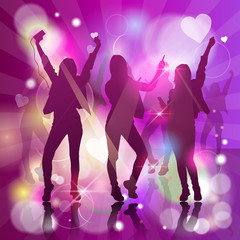Naklejka na ściany i meble Silhouette Woman Group Dancing Night Club Light Flat Vector Illustration