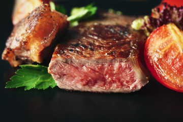 Delicious grilled steak, closeup