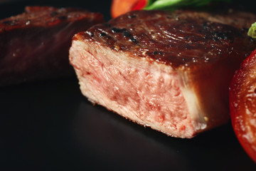 Delicious grilled steak, closeup
