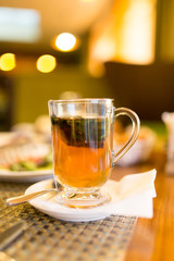A glass of mint tea in a restaurant