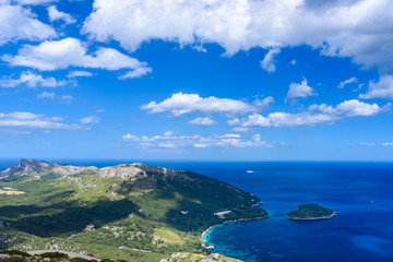 Fototapeta na wymiar Panorama view of Cap de Formentor - wild and beautiful coast of Mallorca, Spain
