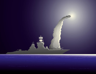 Warship in the sea.