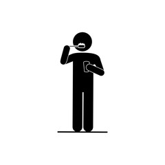 black silhouette pictogram person brushing his teeth vector illustration
