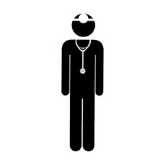 black silhouette pictogram male surgeon with stethoscope vector illustration