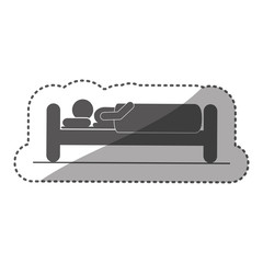 sticker monochrome silhouette pictogram person in bed sleeping vector illustration