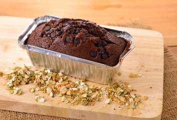brownie cake on wooden background