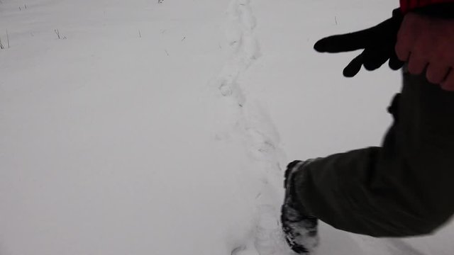 Steps in the snow. 4K.