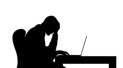 Vector silhouette of man work on computer.