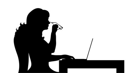 Vector silhouette of woman work on computer.