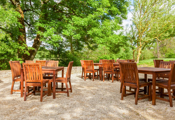 Fototapeta na wymiar Tables and chairs of outdoor cafe in England