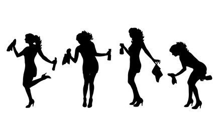Vectro silhouette of woman who cleans on white background.