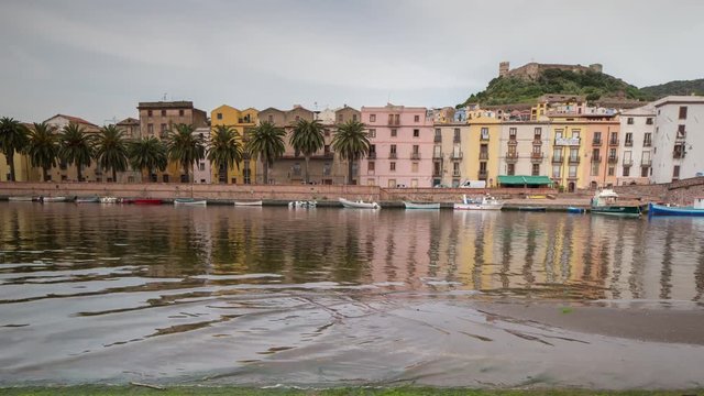 timelapse of the picturesque town of bosa by the river in sardinia