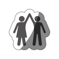 sticker silhouette pictogram man and woman taken of hands vector illustration