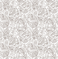 Decorative floral lace seamless pattern with Easter eggs.