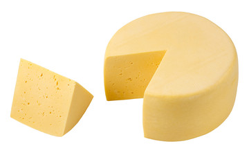 Cheese sector and cheese wheel isolated with clipping path