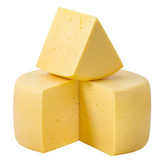 Cheese wheel and cheese sector on top isolated with clipping path