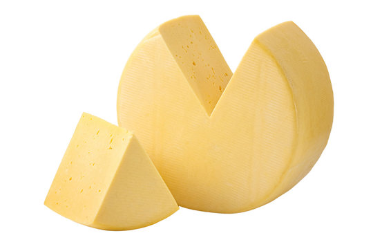 Cheese wheel and sector isolated with clipping path