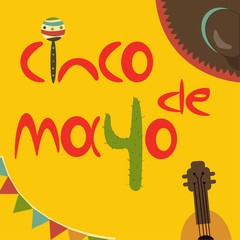 Cinco de mayo holiday party card. Vector illustration with hand drawn elements.