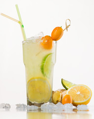 Exotic cocktails with ingredients on a light background