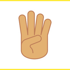 Four fingers up hand gesture color icon