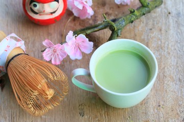 hot green tea with powder