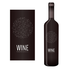 Vector wine label with chalk floral ornament of grape bunches and grape leaves - 143549332