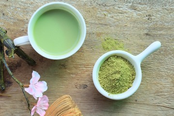 hot green tea with powder