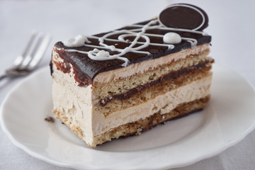 Delicious dessert cake with cream and   chocolate
