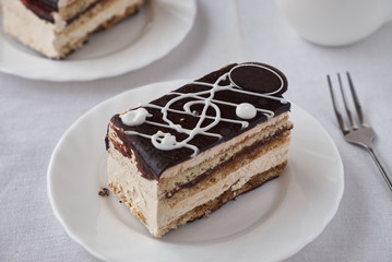 Delicious dessert cake with cream and   chocolate