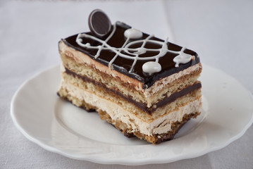 Delicious dessert cake with cream and   chocolate