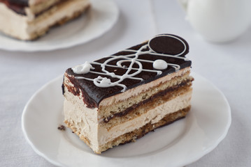 Delicious dessert cake with cream and   chocolate