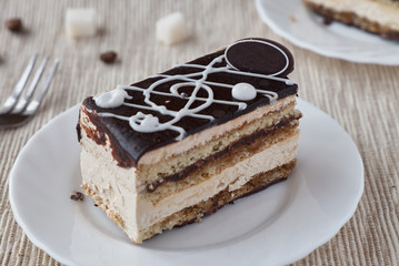 Delicious dessert cake with cream and   chocolate