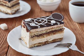 Delicious dessert cake with cream and   chocolate
