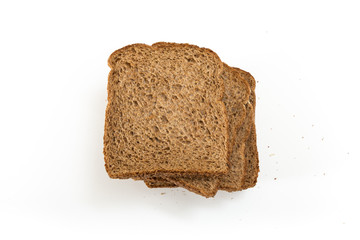 Whole grain sandwich bread slices, on white background.
