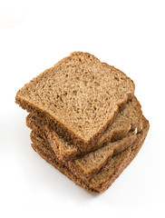 Whole grain sandwich bread slices, on white background.