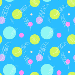 Colorful seamless pattern with feathers and circles