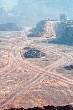 view into a quarry mine of porphyry rock
