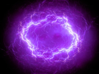 Purple spherical high energy plasma lightning in space