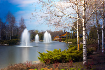 Fountains and nature.