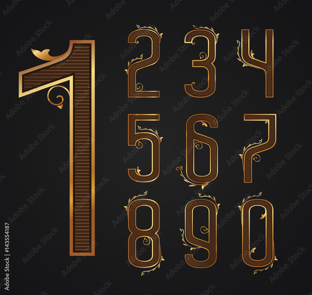 Poster set of vintage digits from 0 to 9.