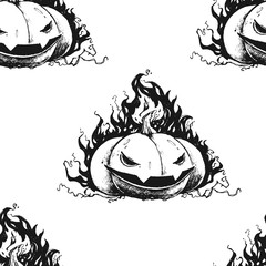 Seamless texture with Halloween pumpkin. Holiday repeat pattern. Pumpkin with face. Can be used like wallpaper, wrapping, background, or your design.