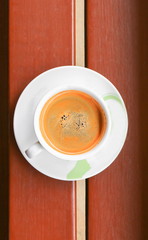 coffee espresso close up on wood background