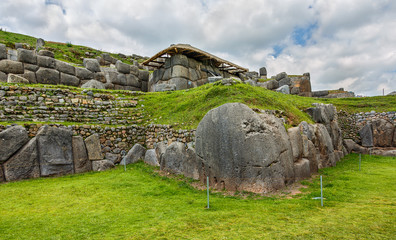 Ruins of the ancient Inca fortress Saksaywaman near Cusco in Sacred Valley, Peru (since 1983 was...