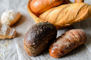 Still life of bread products.