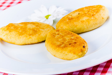 Fried fish cutlets on white plate