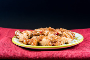 wok fried chicken stir fry with sweet peppers and chinese vegetables