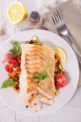 grilled fish fillet and vegetables