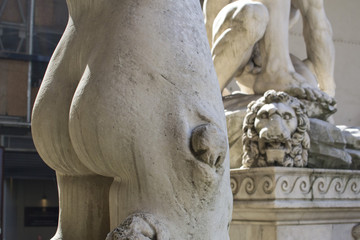 Obraz premium Antique Roman statues and monuments, sights of Italy, Florence, ancient gods, a different view, an unusual perspective