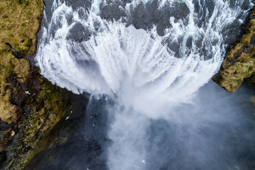 Aerial view waterfall near of famous  Skogar waterfall in Iceland.