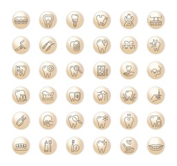 Vector graphic set. Icons in flat, contour,thin and linear design.Dentist office.Simple isolated icons on white background.Concept illustration for Web site, app.Sign,symbol,element.